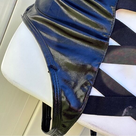 NWT seven til midnight lace S&M bondage lace & lame crotchless black teddy Sz L - Picture 5 of 10